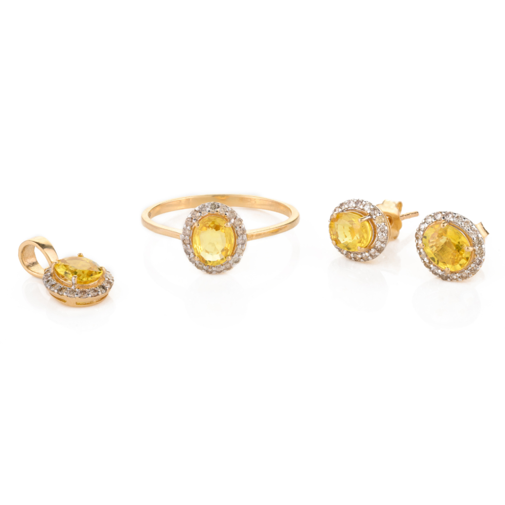925 Sterling Silver Yellow Sapphire Combo Jewelry Set