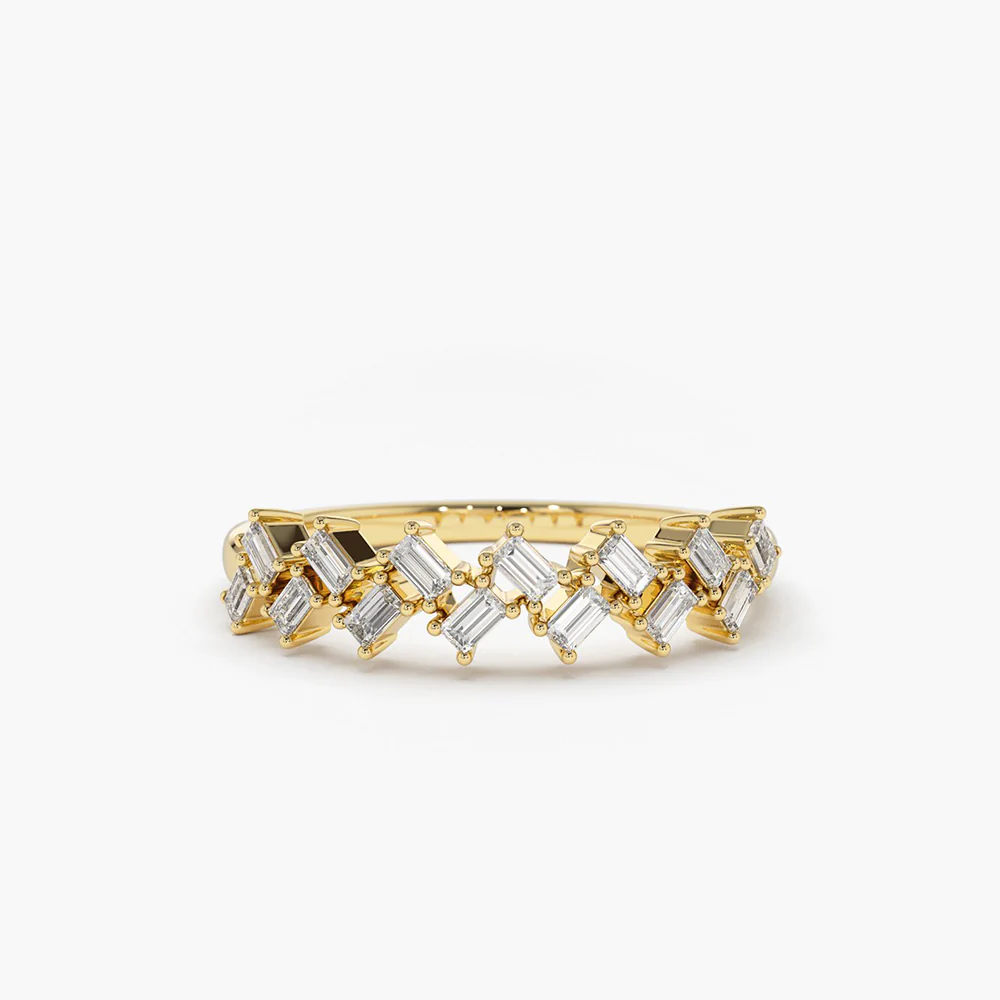 925 Sterling Silver Zig Zag Baguette Diamond Ring