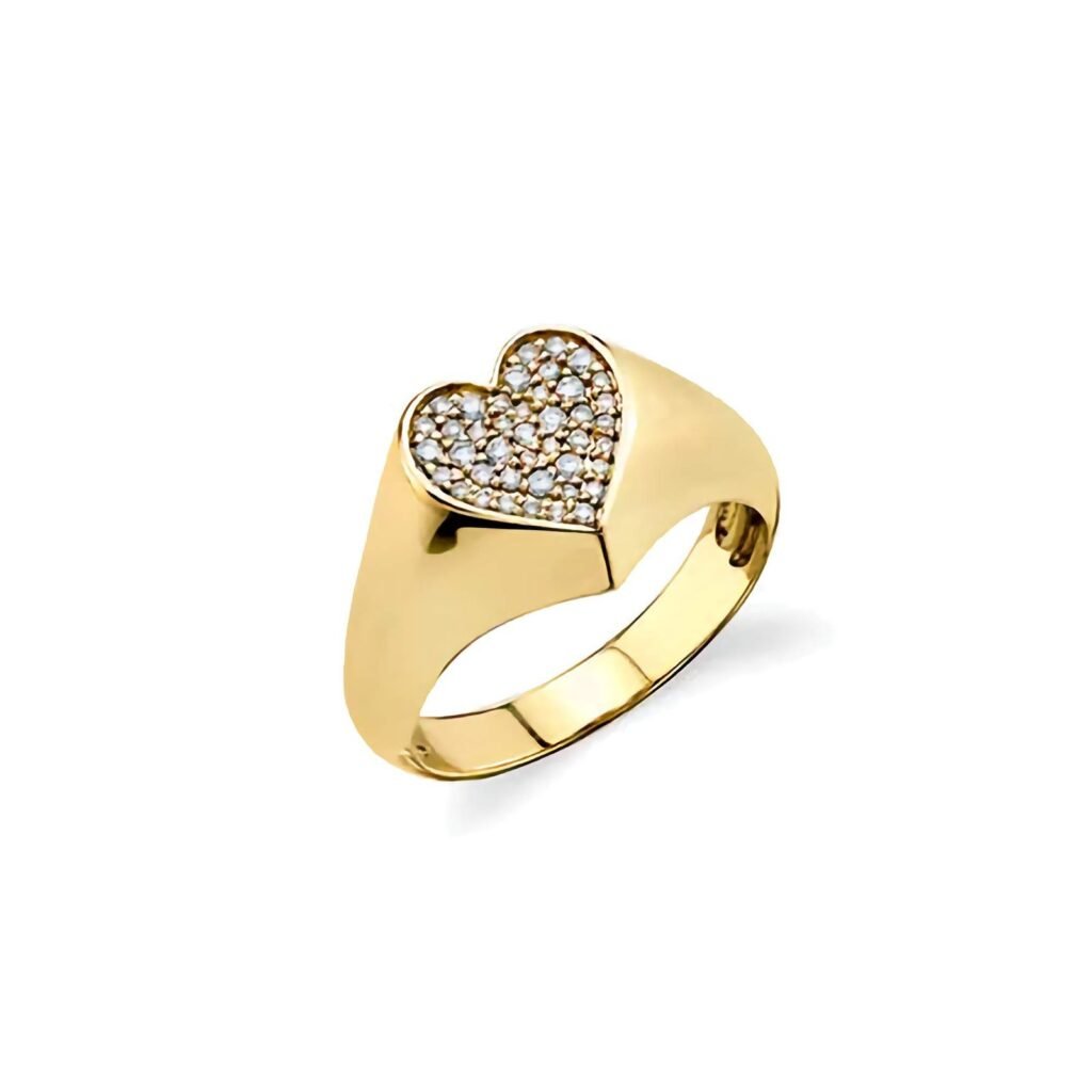 9256 Silver Diamond Heart Signet Ring
