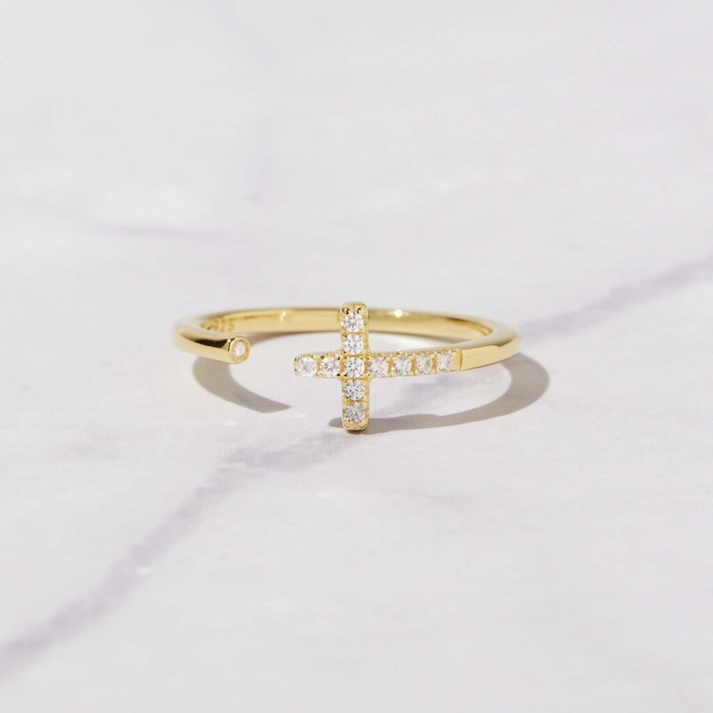 95 Silver Cross Open Cuff Ring