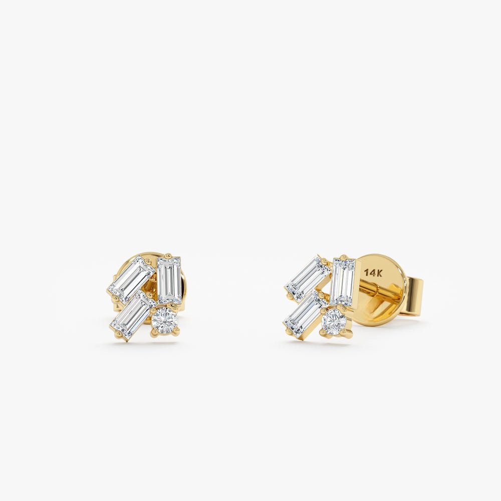 Baguette Diamond Cluster Studs