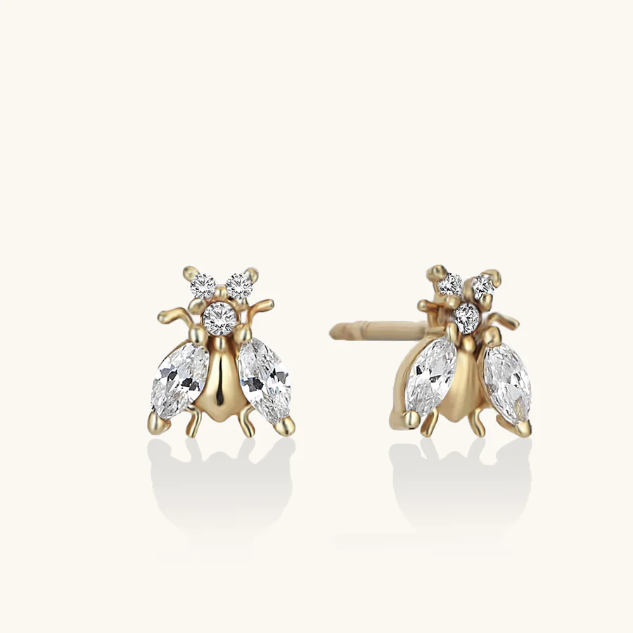 Bee Studs in 925 Sterling Silver & Diamonds