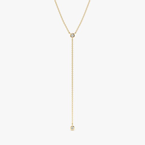 Bezel Set Double Diamond Lariat Y Necklace In 925 Sterling Silver