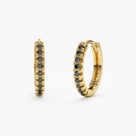 Black diamond huggie hoop earrings in 925 sterling silver