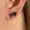 Black diamond skull and heart earrings with Premium CZ diamond sparkle