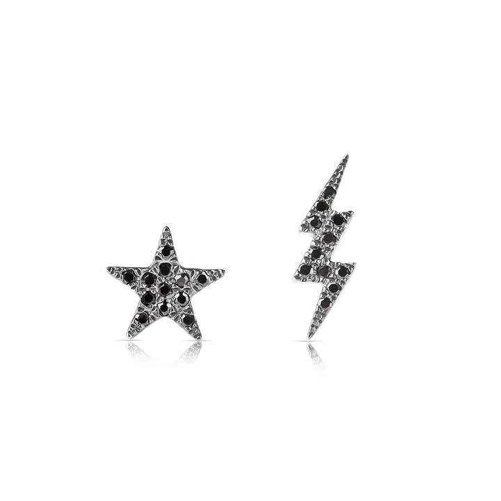 Black Diamond Star And Lightning Bolt Studs