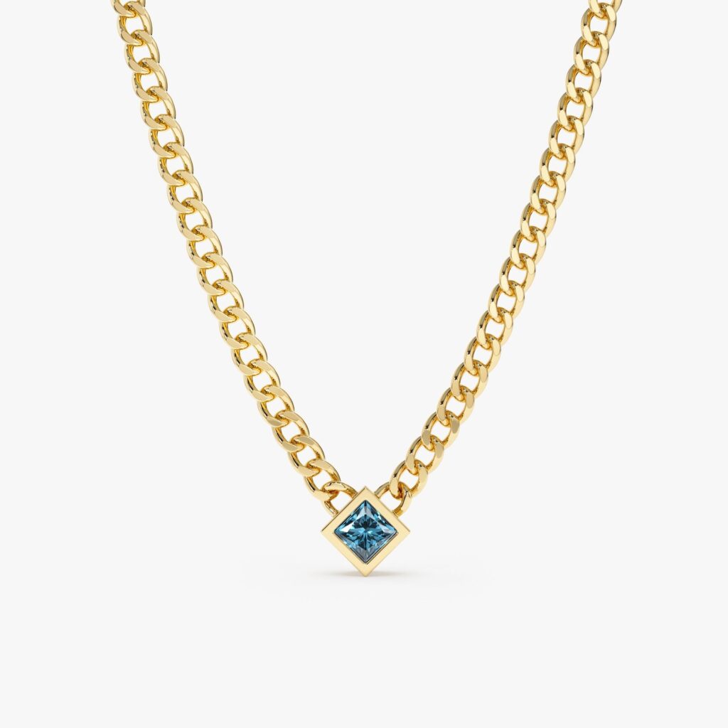 Blue Topaz Cuban Chain Necklace