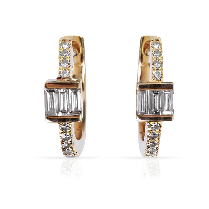 Cece Triple Baguette Pave Diamond Huggies