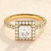 Cushion cut halo solitaire ring with a 3 carat centre stone
