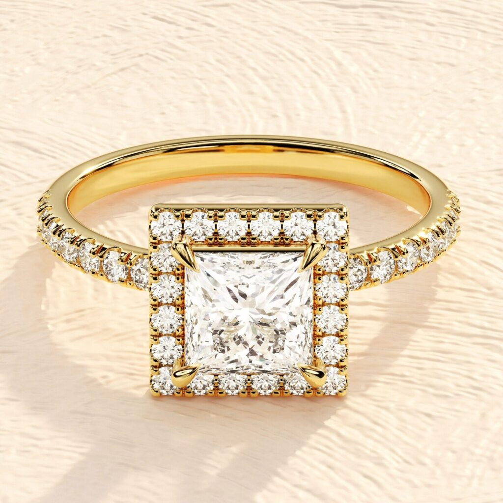 Cushion Cut Halo Solitaire Ring 3 ct Diamond Engagement Ring