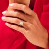 Halo solitaire ring featuring a cushion cut CZ diamond setting