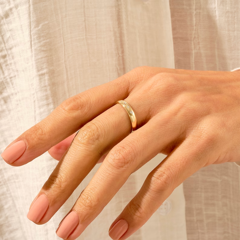 Dainty Diamond Pave Wedding Band in 925 Sterling Silver - Minimalist Bridal Ring