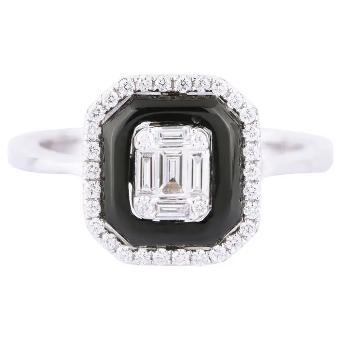 Diamond and Black Onyx Fashion Ring | 925 Sterling Silver Onyx Statement Ring