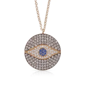 Diamond And Sapphire Evil Eye Medallion Necklace