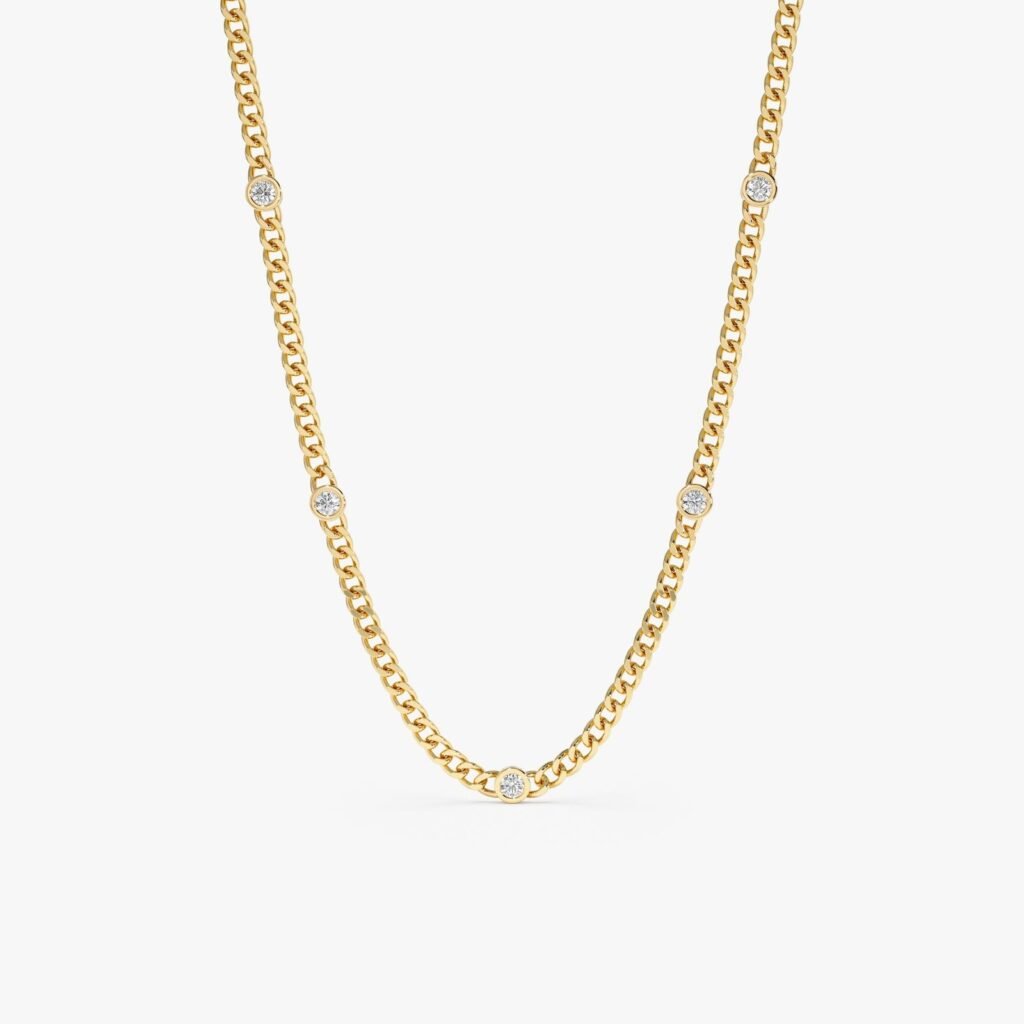 Diamond Bezel Cuban Chain Necklace