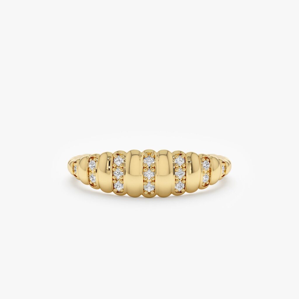 925 Sterling Silver Diamond Croissant Bubble Ring