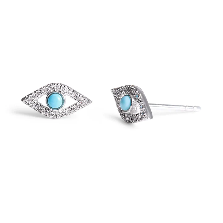 Diamond Evil Eye Earrings With Turquoise
