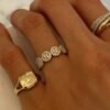Diamond letter signet ring with pave-set CZ detail