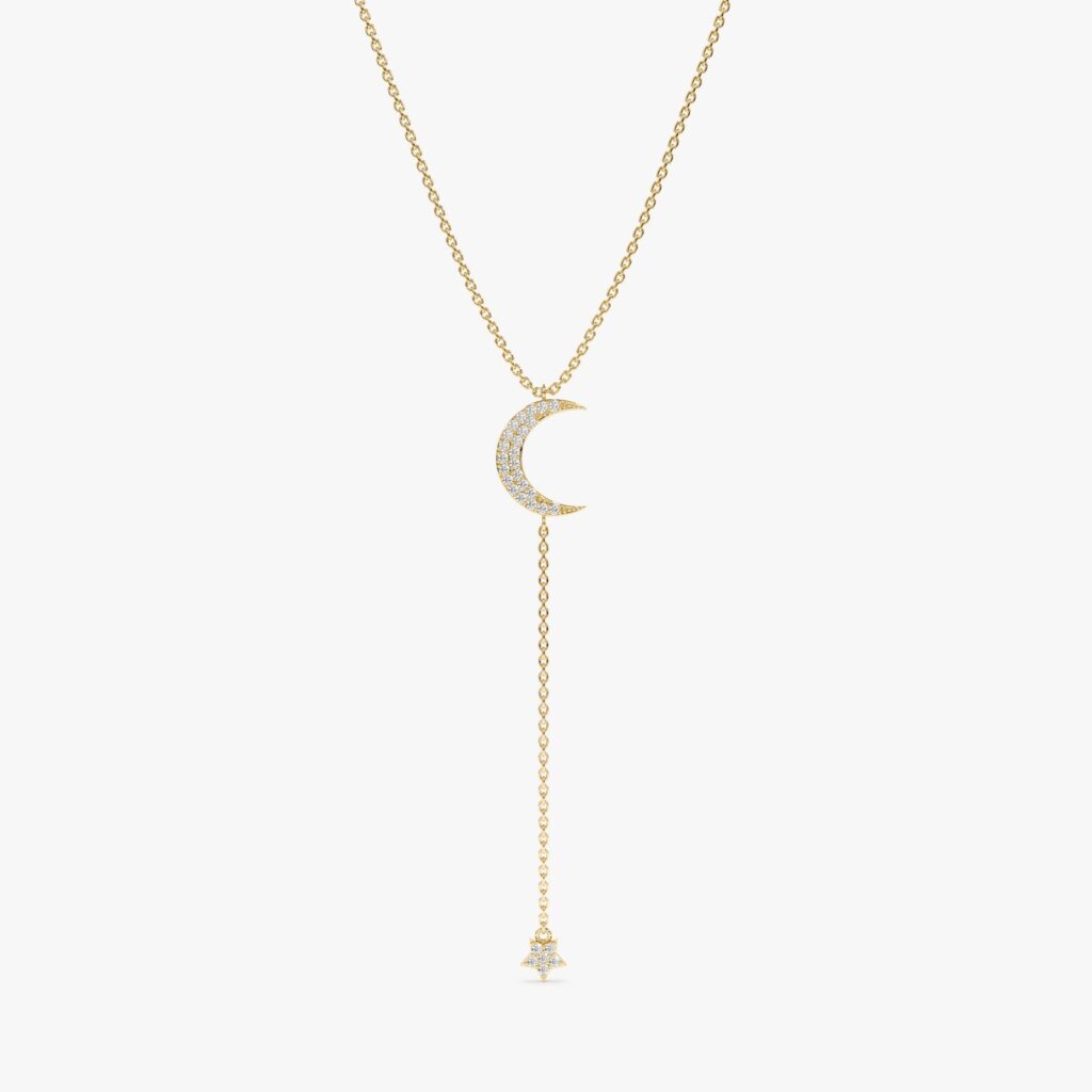 Diamond Moon and Star Lariat Necklace