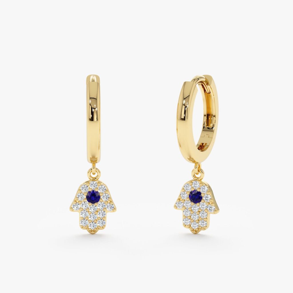Diamond & Sapphire Hamsa Huggies