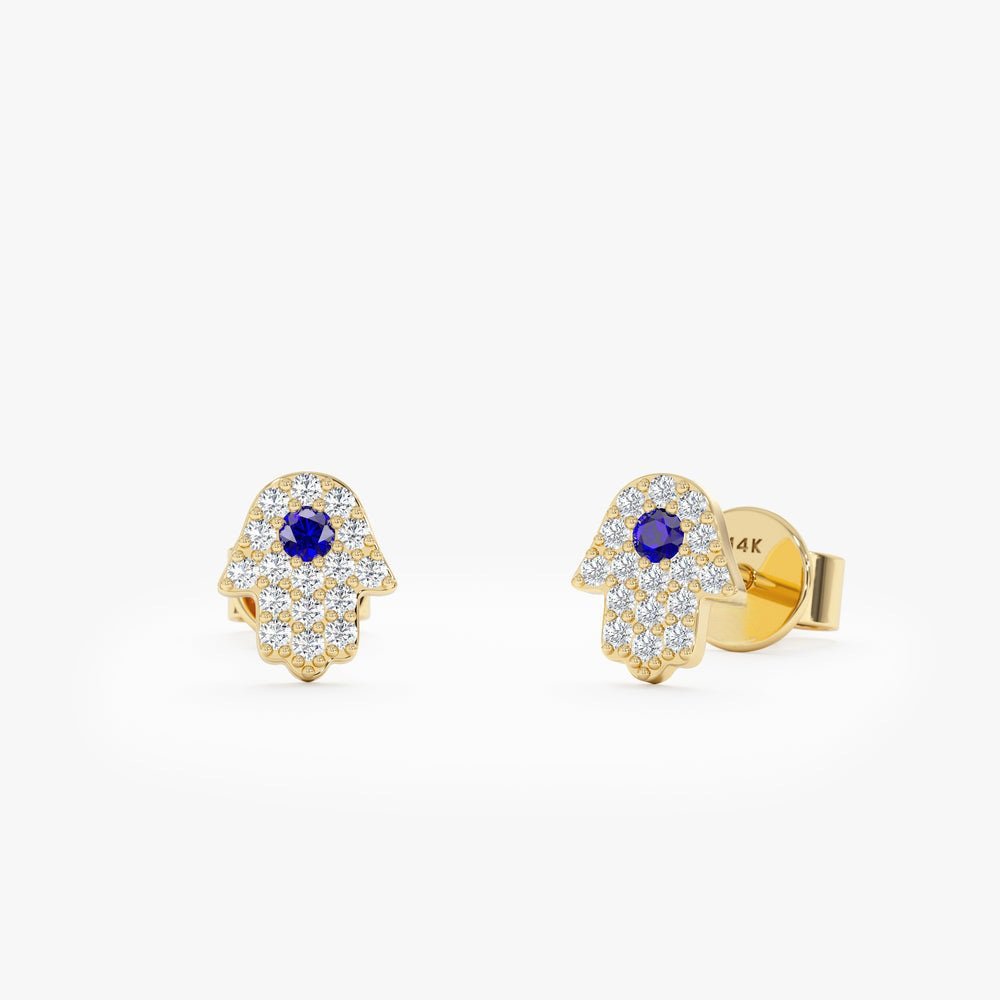 Diamond Sapphire Hamsa Studs