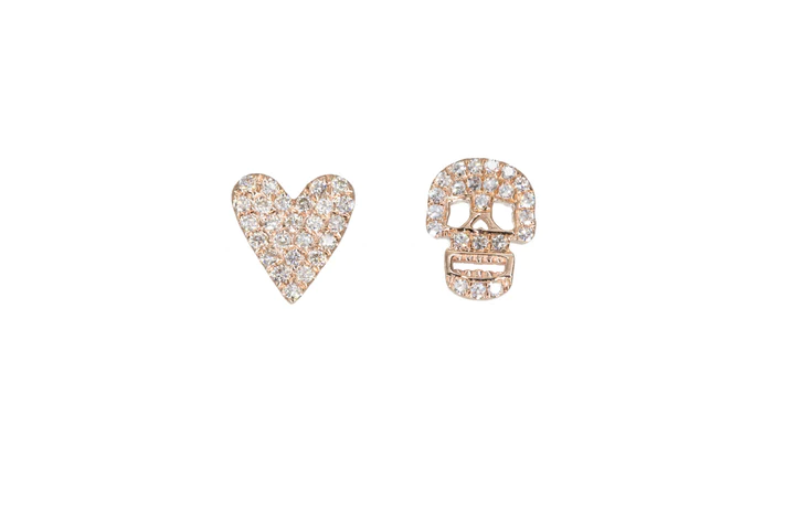 Diamond Skull And Heart Earrings