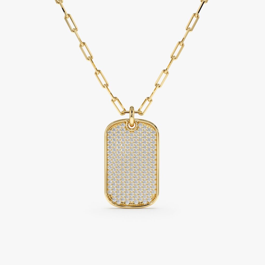 Diamond Tag Necklace with Paperclip Chain