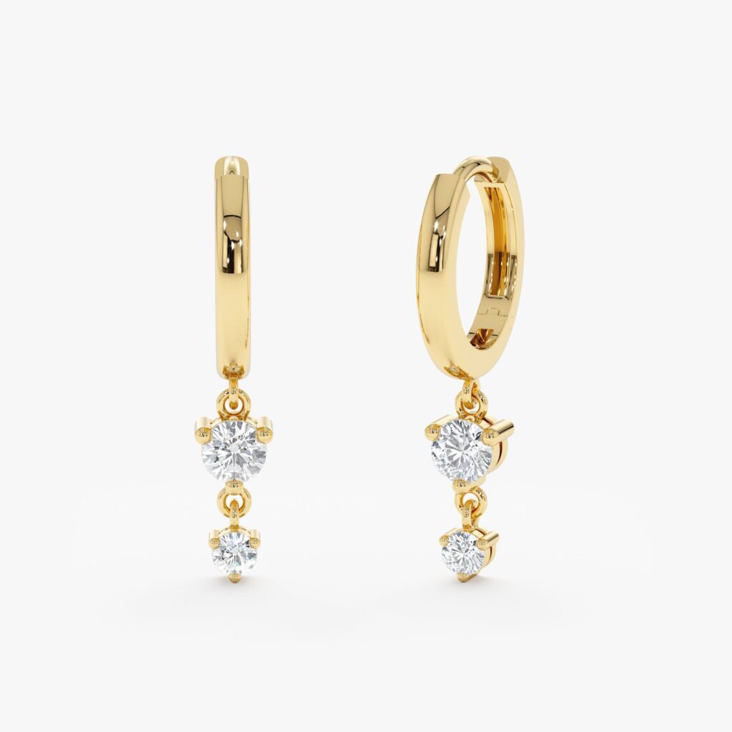 Double Diamond Drop Huggies in 925 Sterling Silver