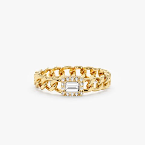 Emerald Cut Diamond Cuban Chain Ring