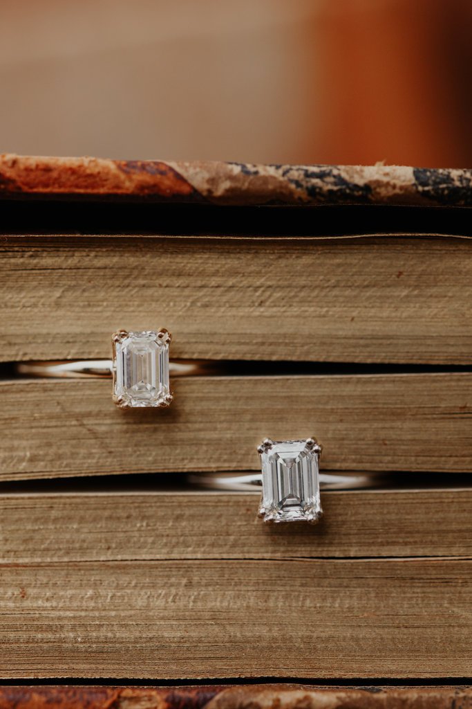 925 Sterling Silver Emerald Cut Double Prong Diamond Solitaire Ring