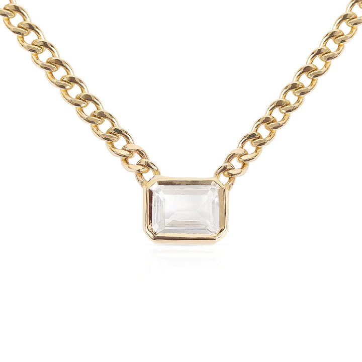 Emerald Cut Topaz Necklace With Cuban Chain