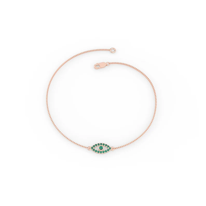 Emerald Evil Eye Bracelet 925 Sterling Silver