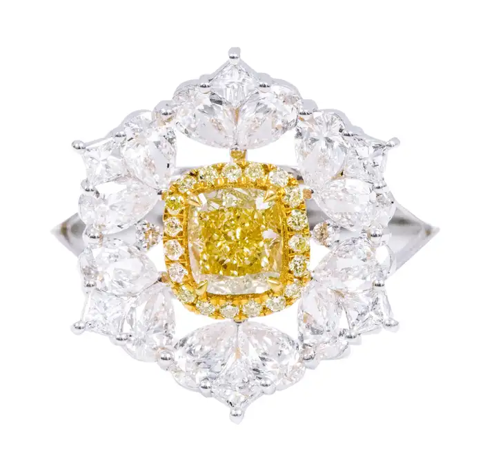 Fancy Yellow and Diamond Solitaire Cocktail Ring | 925 Sterling Silver 2.33 Carat