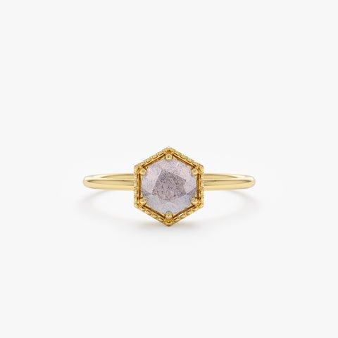 925 Sterling Silver Hexagon Labradorite Ring