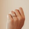 Hexagon migraine diamond ring with pave-set premium CZ stones