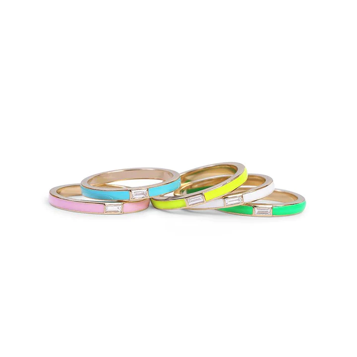 Inset Baguette Diamond Enamel Ring
