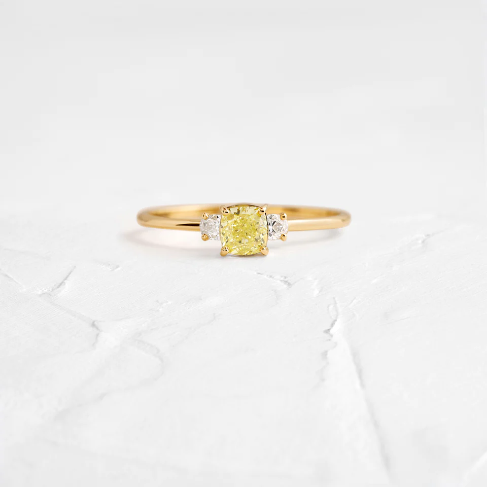 Lakeside Ring, Yellow Cushion Cut Diamond