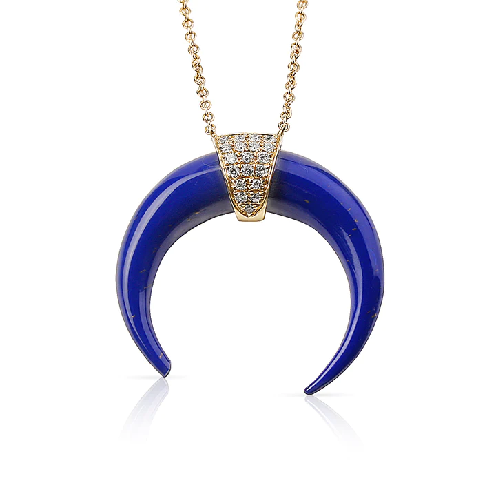 Lapis Crescent Horn Necklace With Pave Diamonds