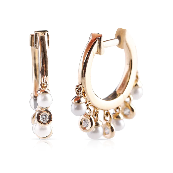 Lucy Pearl and Diamond Dangle Huggies