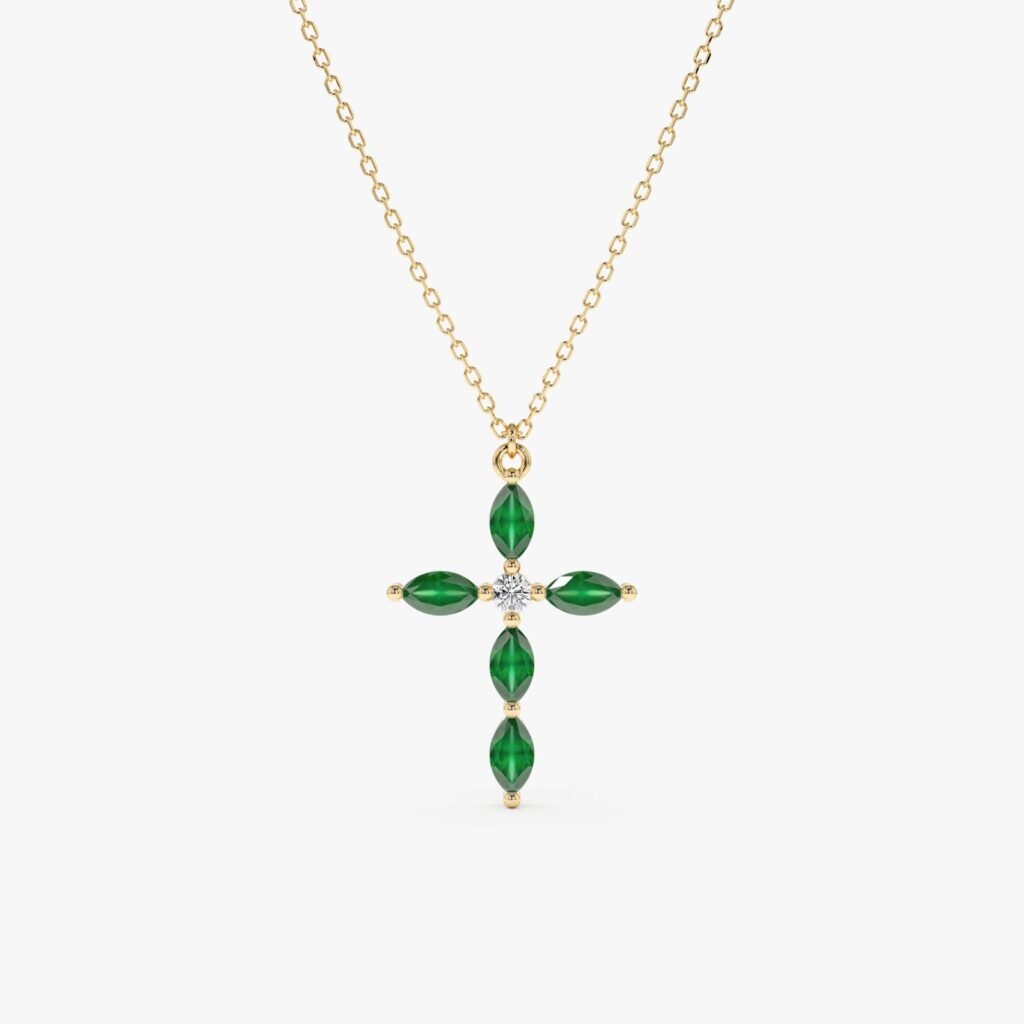 Marquise Emerald Cross Necklace