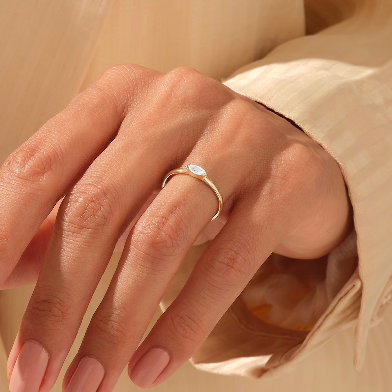 Minimalist Marquise Diamond Engagement Ring | 925 Sterling Silver Promise Ring