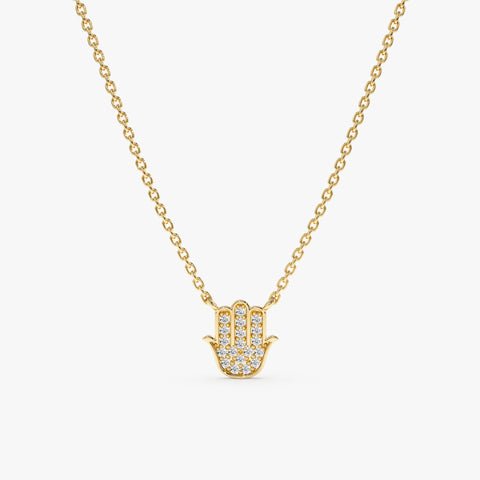 Minimalistic 925 Sterling Silver Diamond Hamsa Necklace