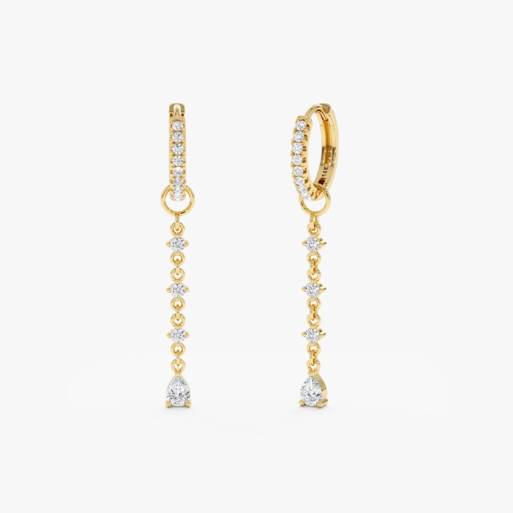 Multi Diamond Drop Charm Huggies