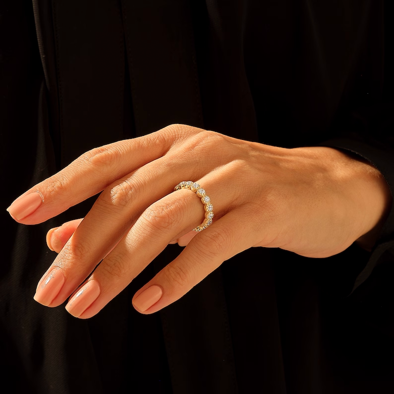 Pave Diamond Eternity Ball Ring | 925 Sterling Silver Wedding Band | Stackable Ring