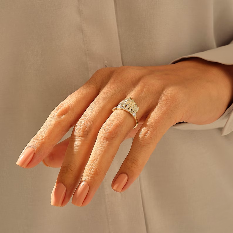 Pave Diamond Feather Statement Ring | Women's Special Occasion Ring