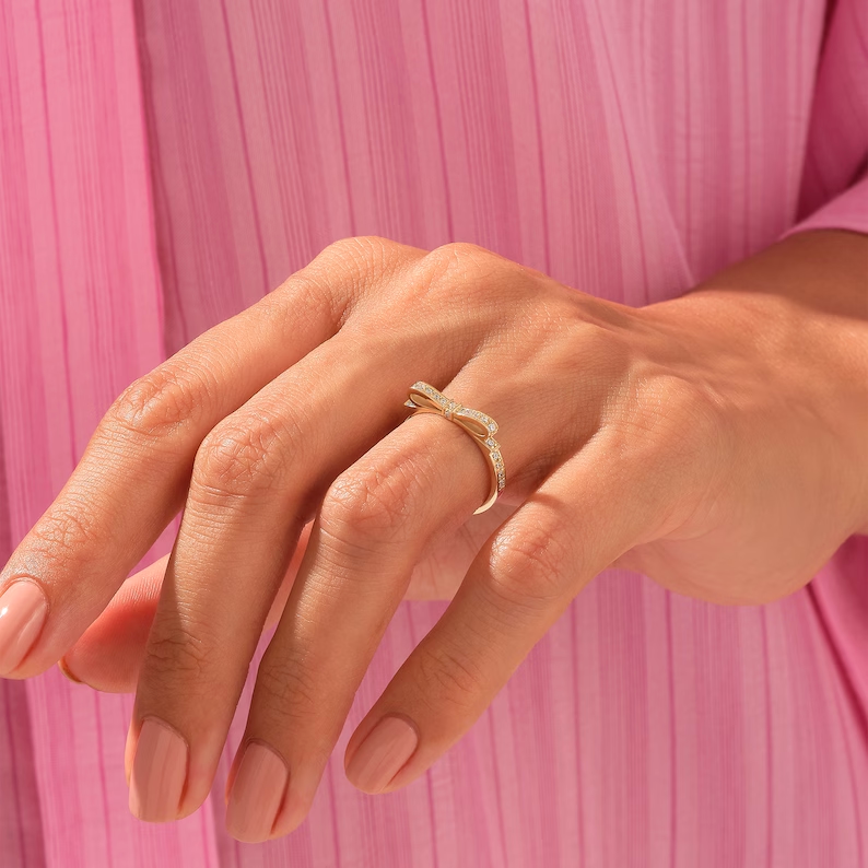 Pave Diamond Ribbon Ring | 925 Sterling Silver Designer Band for Women