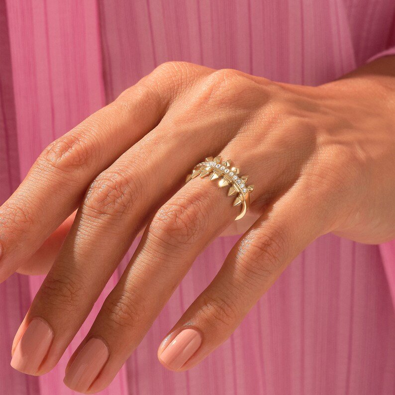 Pave Diamond Spear Ring |925 Sterling Silver Statement Ring | Geometric Pointy Design