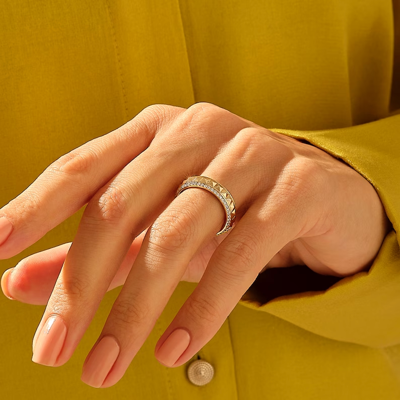 Pave Eternity Diamond Band | Spike Pyramid Ring | Unique Women's Marriage Ring