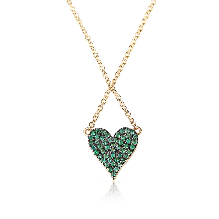 Reversible White Diamond And Emerald Heart Necklace
