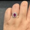 Ruby and diamond floral ring with polished gold plating
